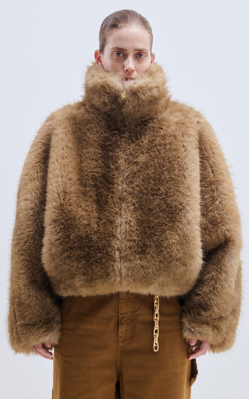 Celine Faux Fur Aviator Bomber Coat brown 1