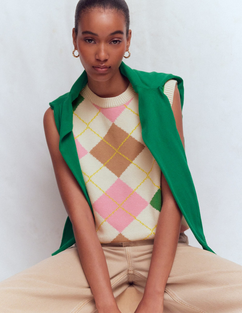 Lucy Cotton Vest-Green, Pink Argyle 7