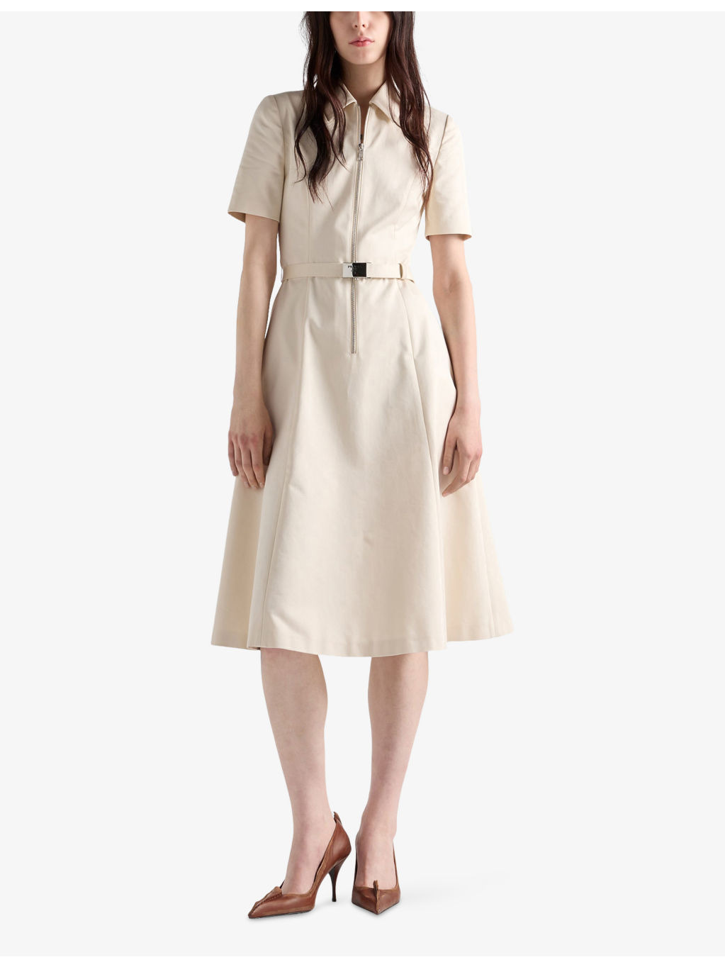 Logo-Belt A-Line Cotton Chino Midi Dress - 2