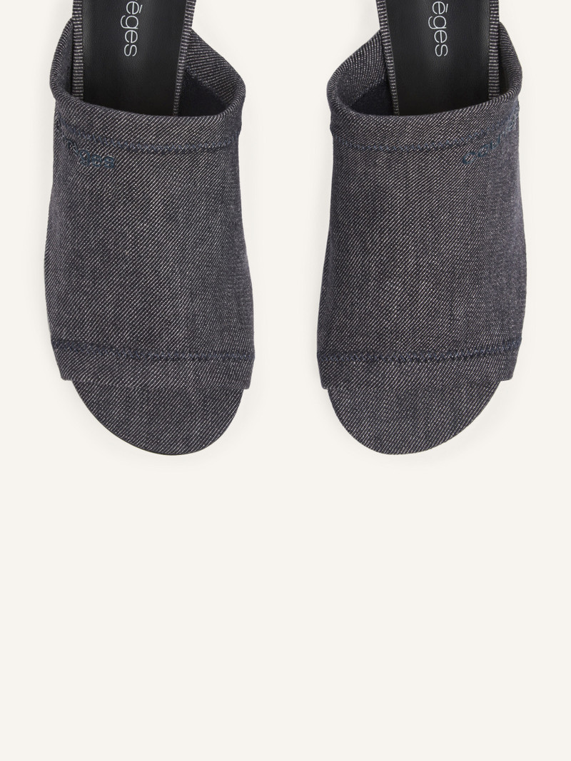 WET DENIM HEELED MULES 4
