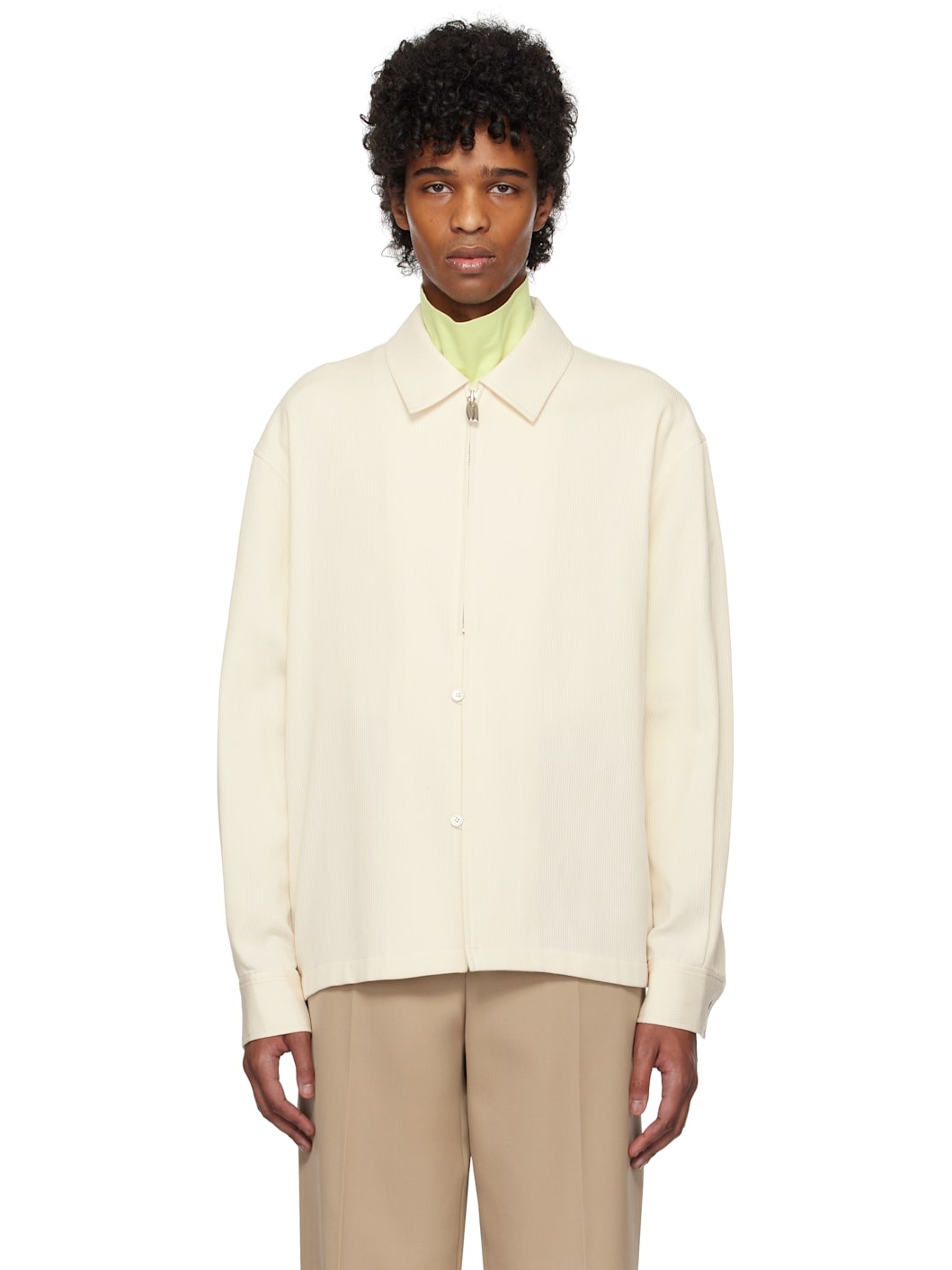Beige Zip & Button Front Jacket - 1