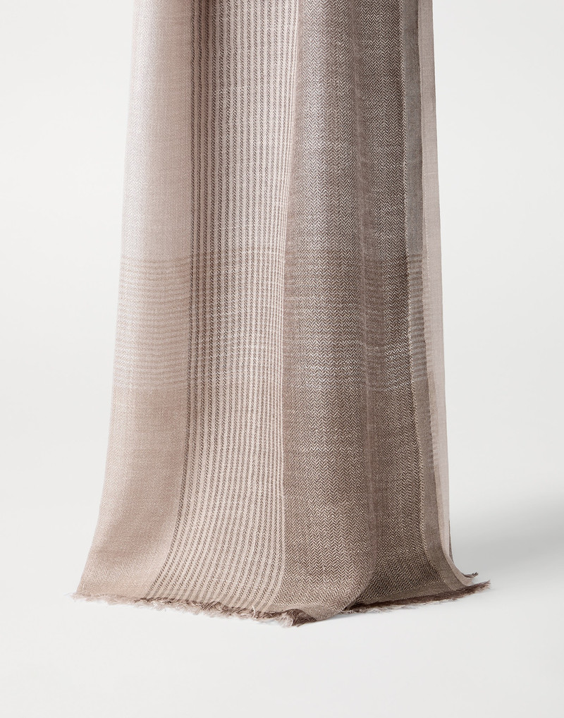 Silk and linen chevron scarf with stripes 1