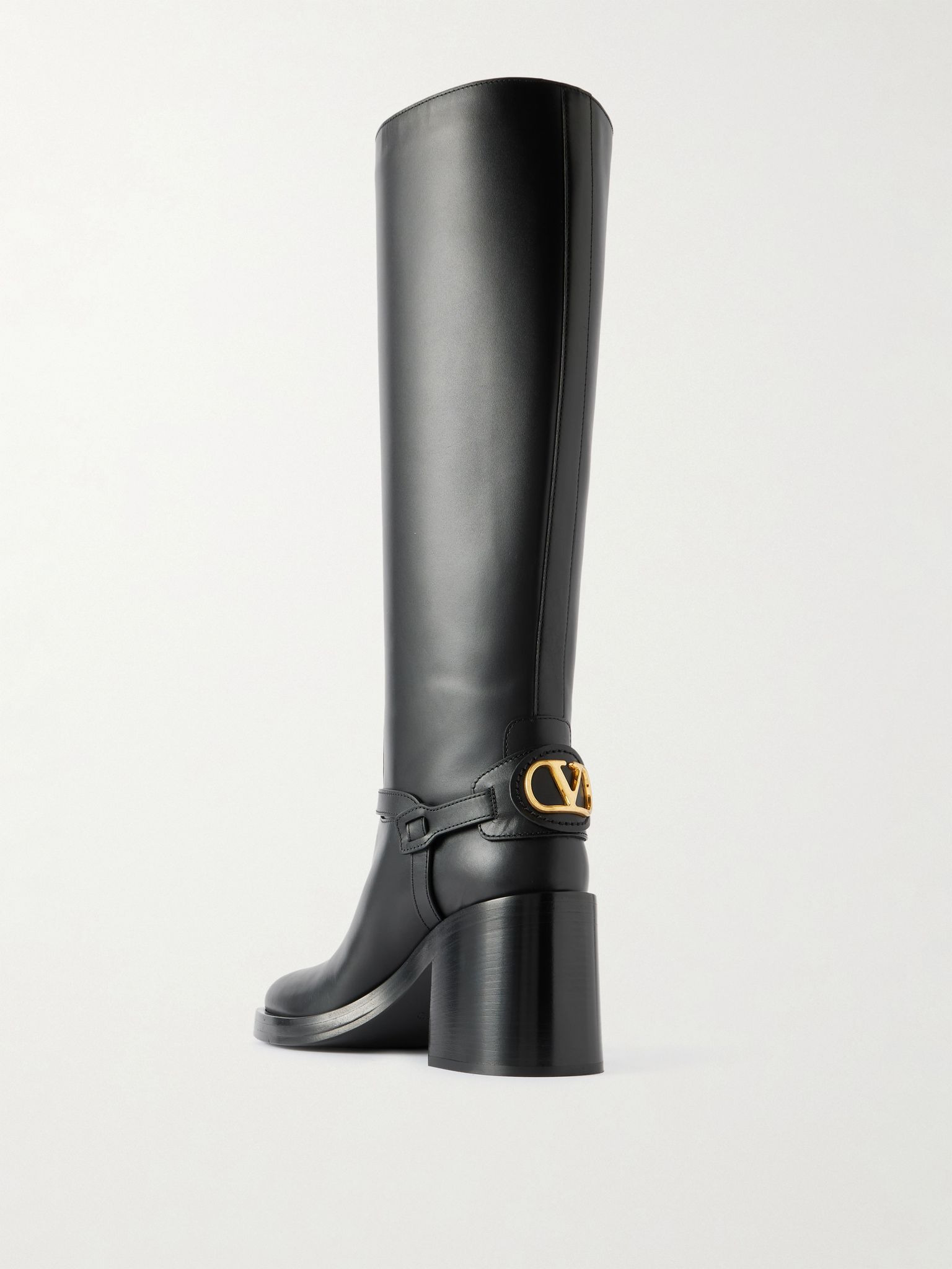 VLogo Signature 80 embellished leather knee boots Black - 3