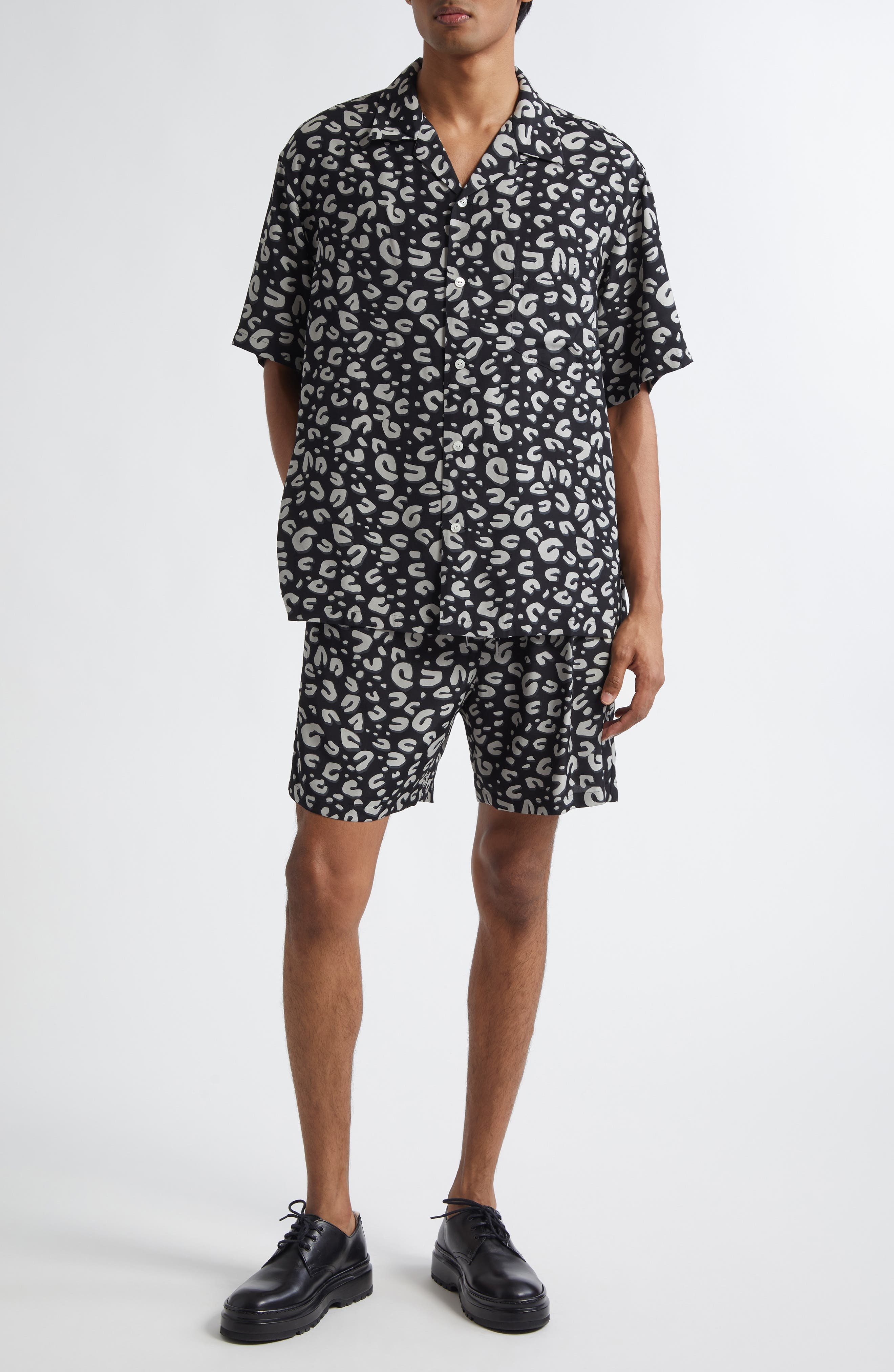 TAKAHIROMIYASHITA TheSoloist. Leopard Print Shorts in Black X White at Nordstrom - 2