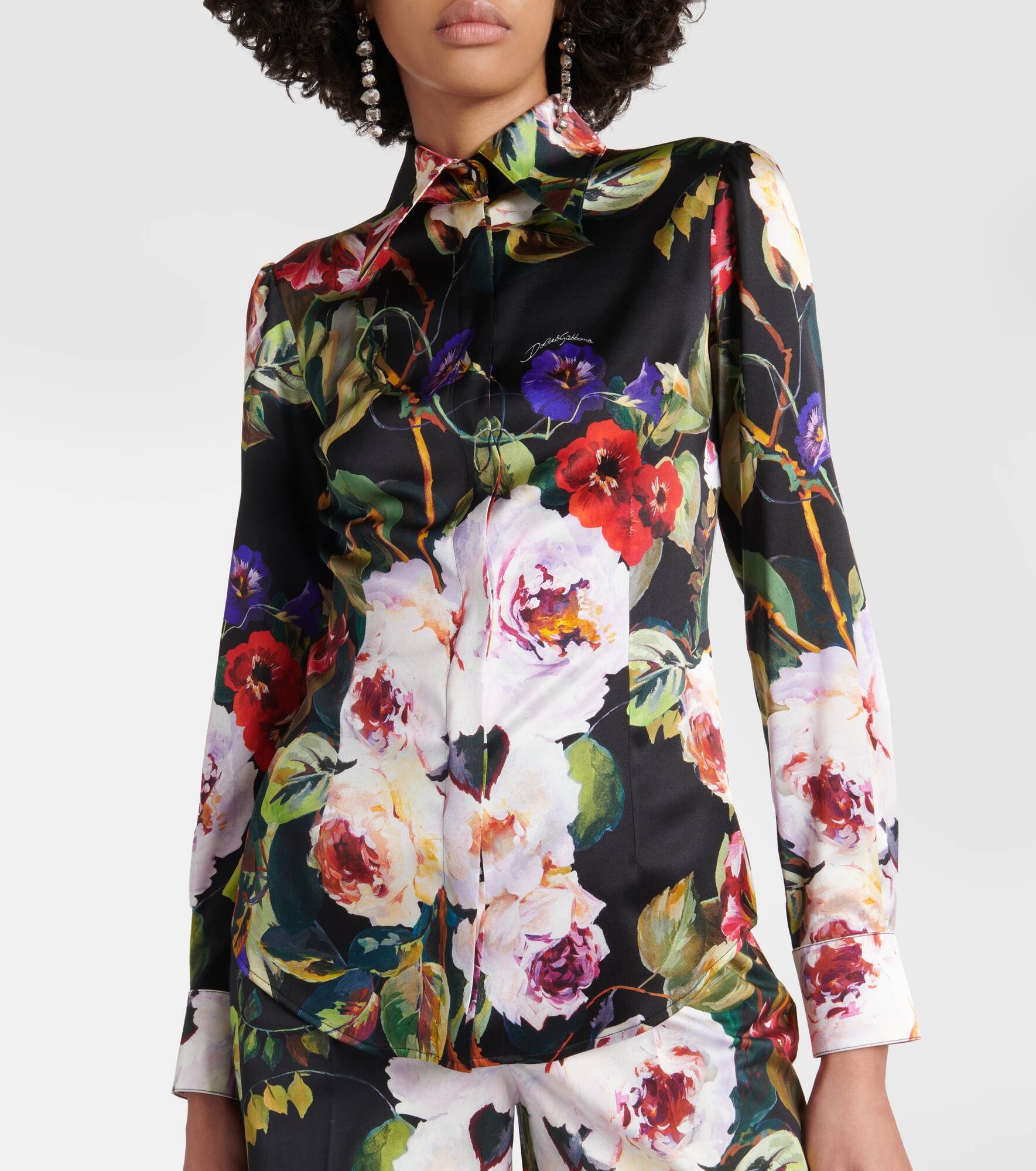 Floral silk-blend satin shirt - 4