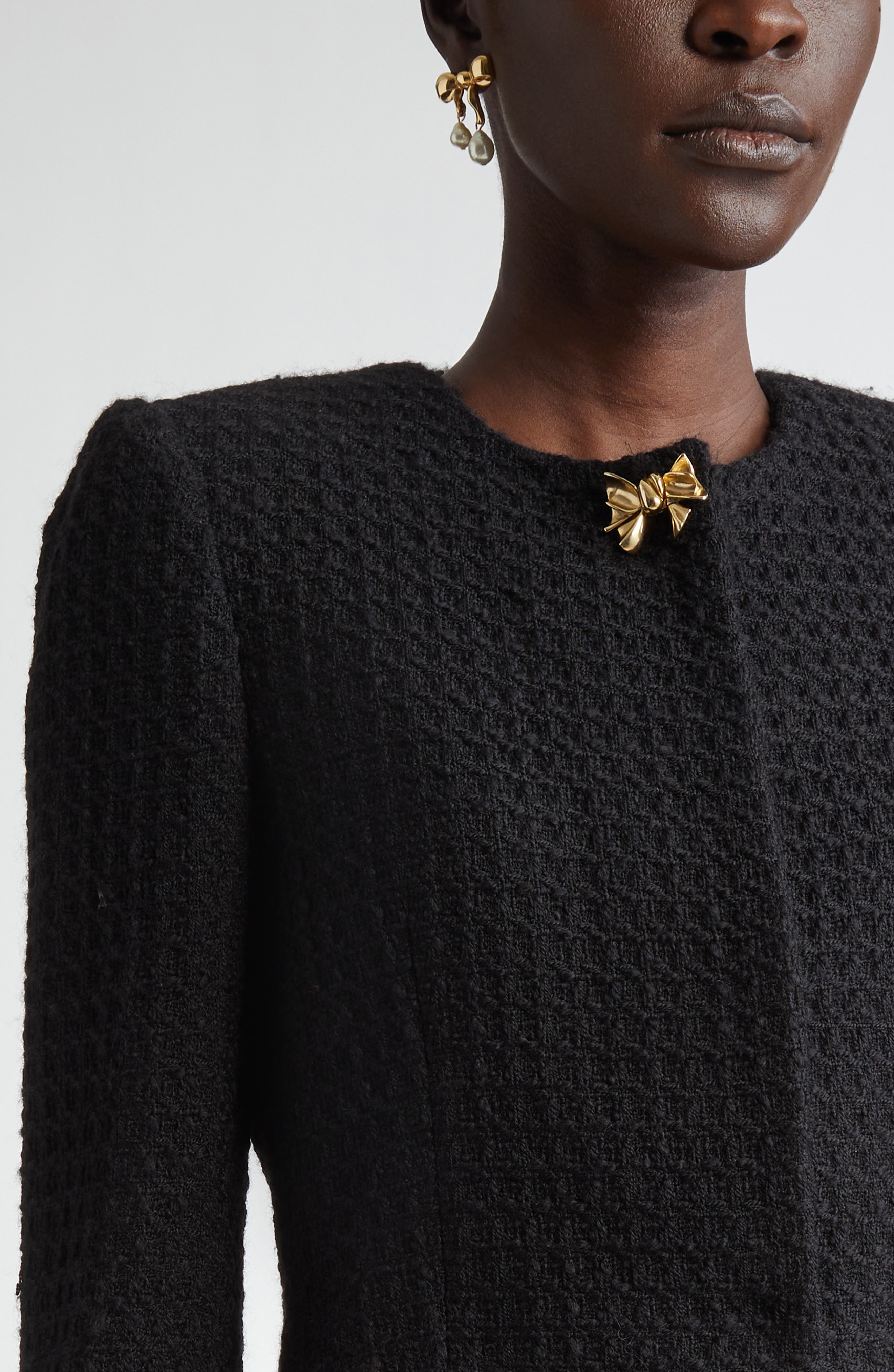 Oscar de la Renta Bow Detail Wool Tweed Crop Jacket in Black at Nordstrom - 5