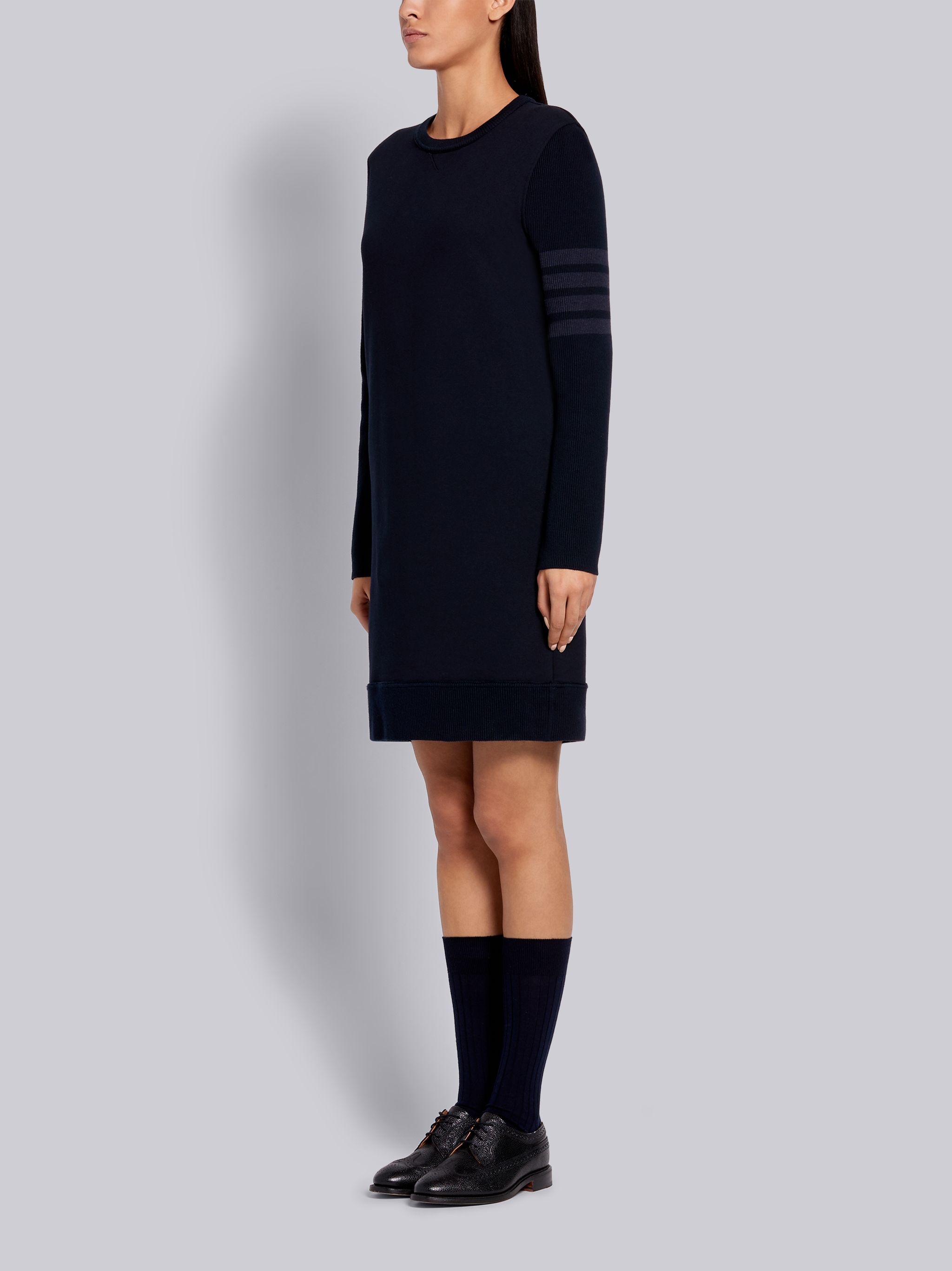 Navy Classic Loopback Tonal 4-Bar Crewneck Sweater Dress - 2