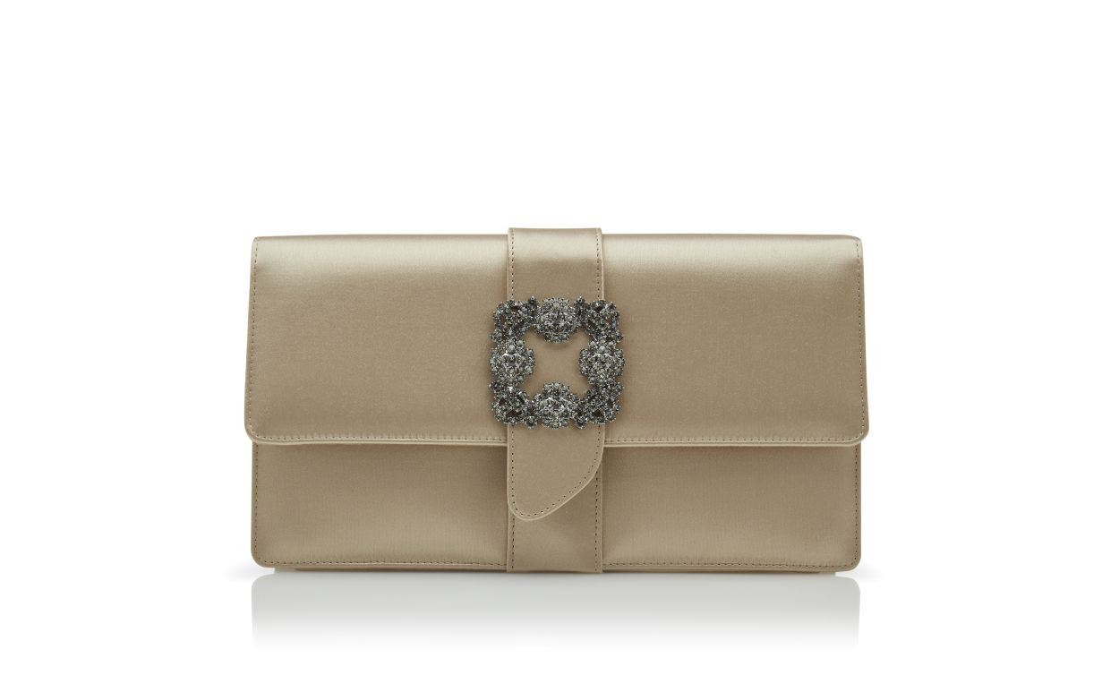 Blush Satin Jewel Buckle Clutch - 1