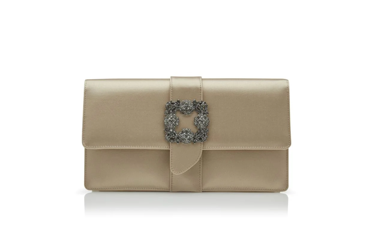 Blush Satin Jewel Buckle Clutch - 1