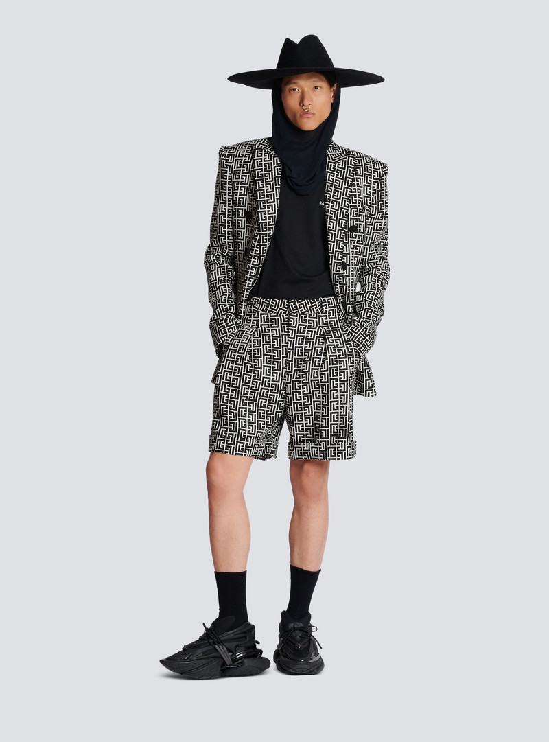 Balmain Wool Bermuda shorts with monogram outlook