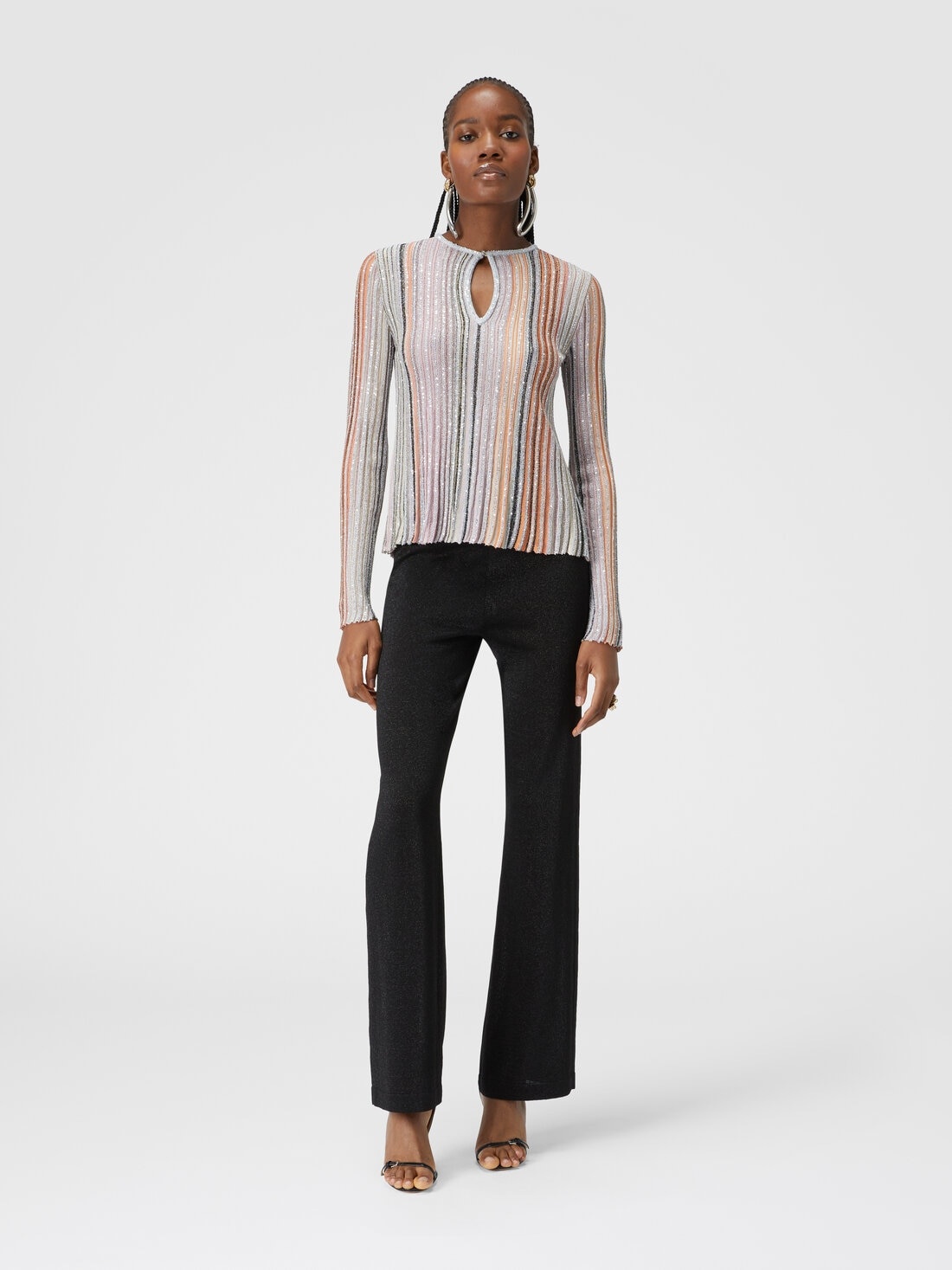 Glitter-effect viscose straight trousers - 2