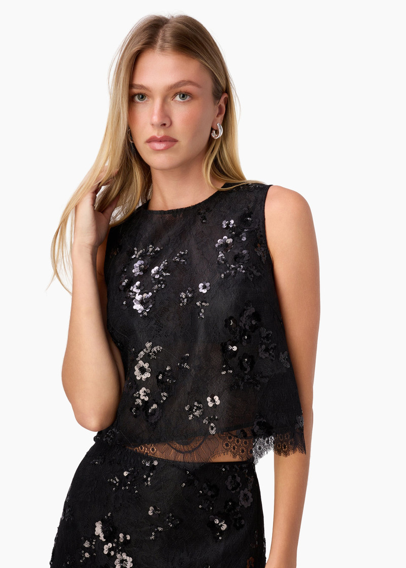 ARACELY SEQUIN LACE CROPPED TOP BLACK 1