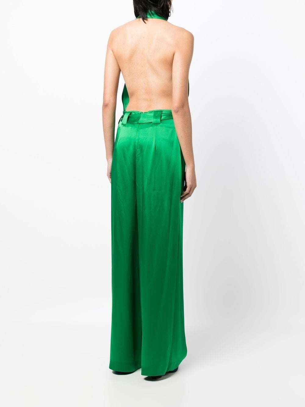 halter V-neck satin jumpsuit - 4