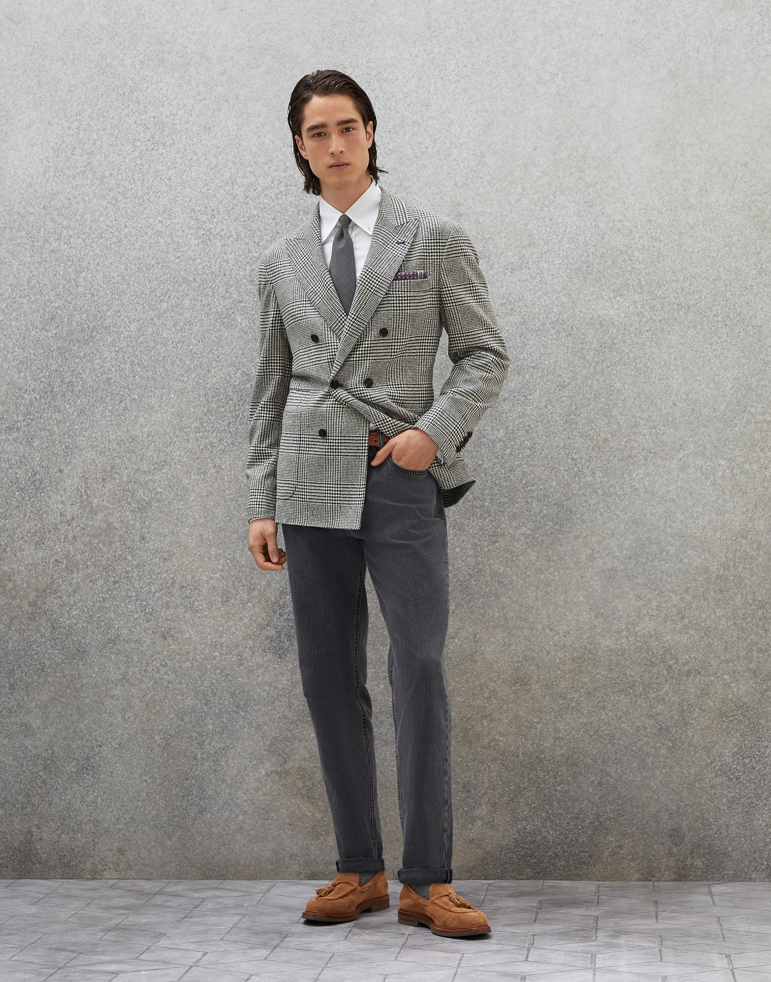 Dark grey denim traditional fit five-pocket trousers - 4
