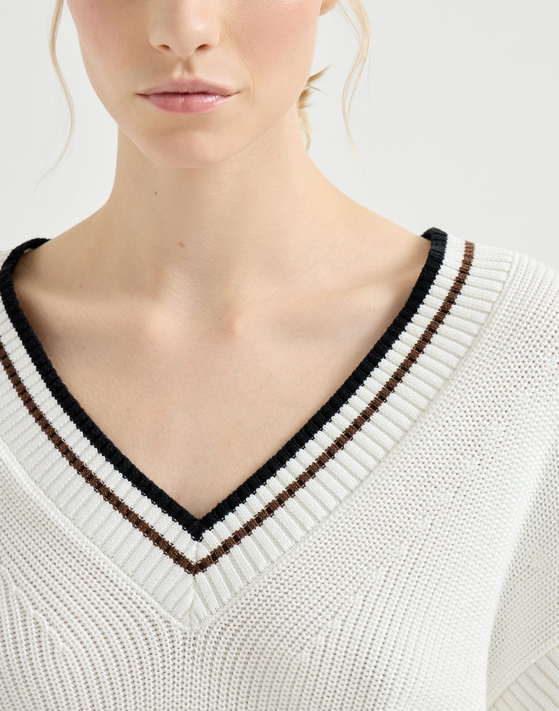 Cotton English rib sweater with organza sleeves 4