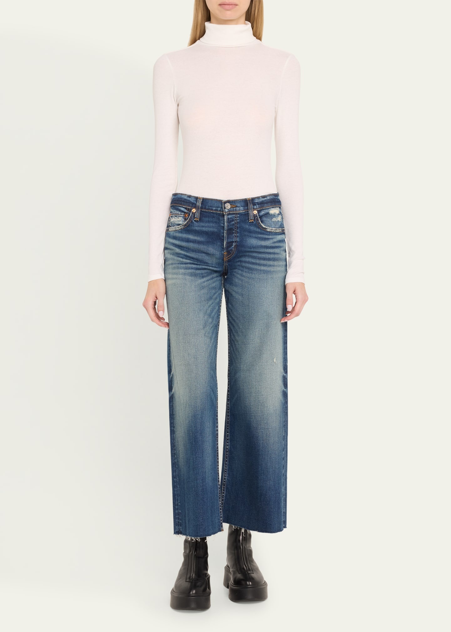 Mid-Rise Wide-Leg Cropped Jeans - 2