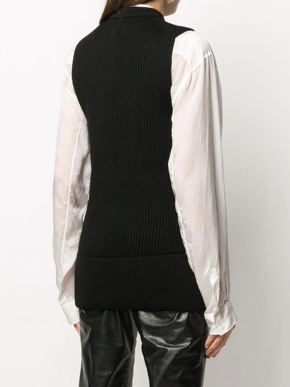 rib-knit zipped long-line gilet - 4