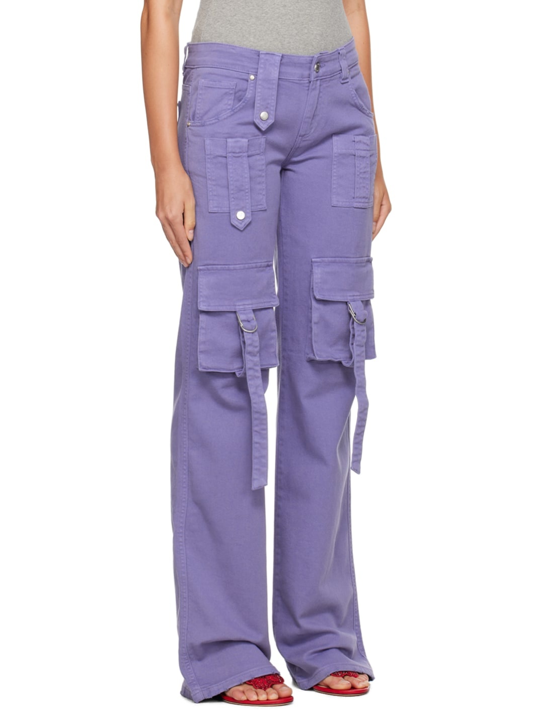 Purple Cinch Strap Cargo Pants - 2