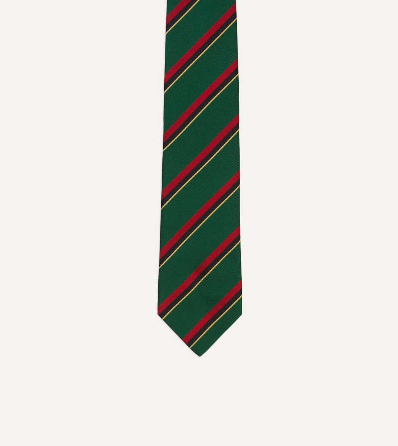 Green, Red, Black and Yellow Multi Stripe Repp Silk Tipped Tie 3
