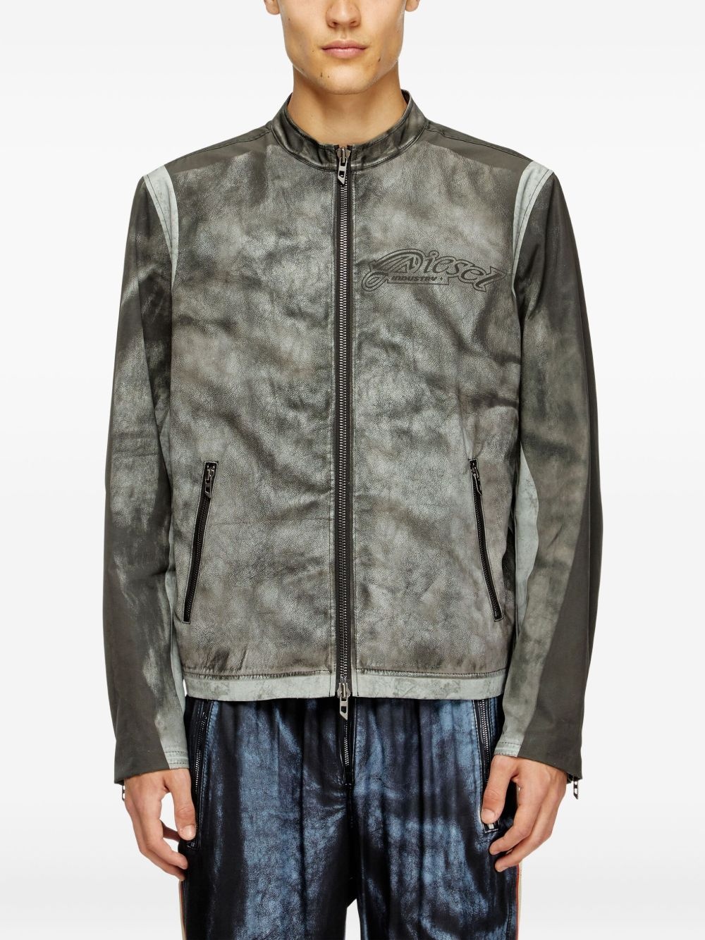 panelled logo biker jacket - 3