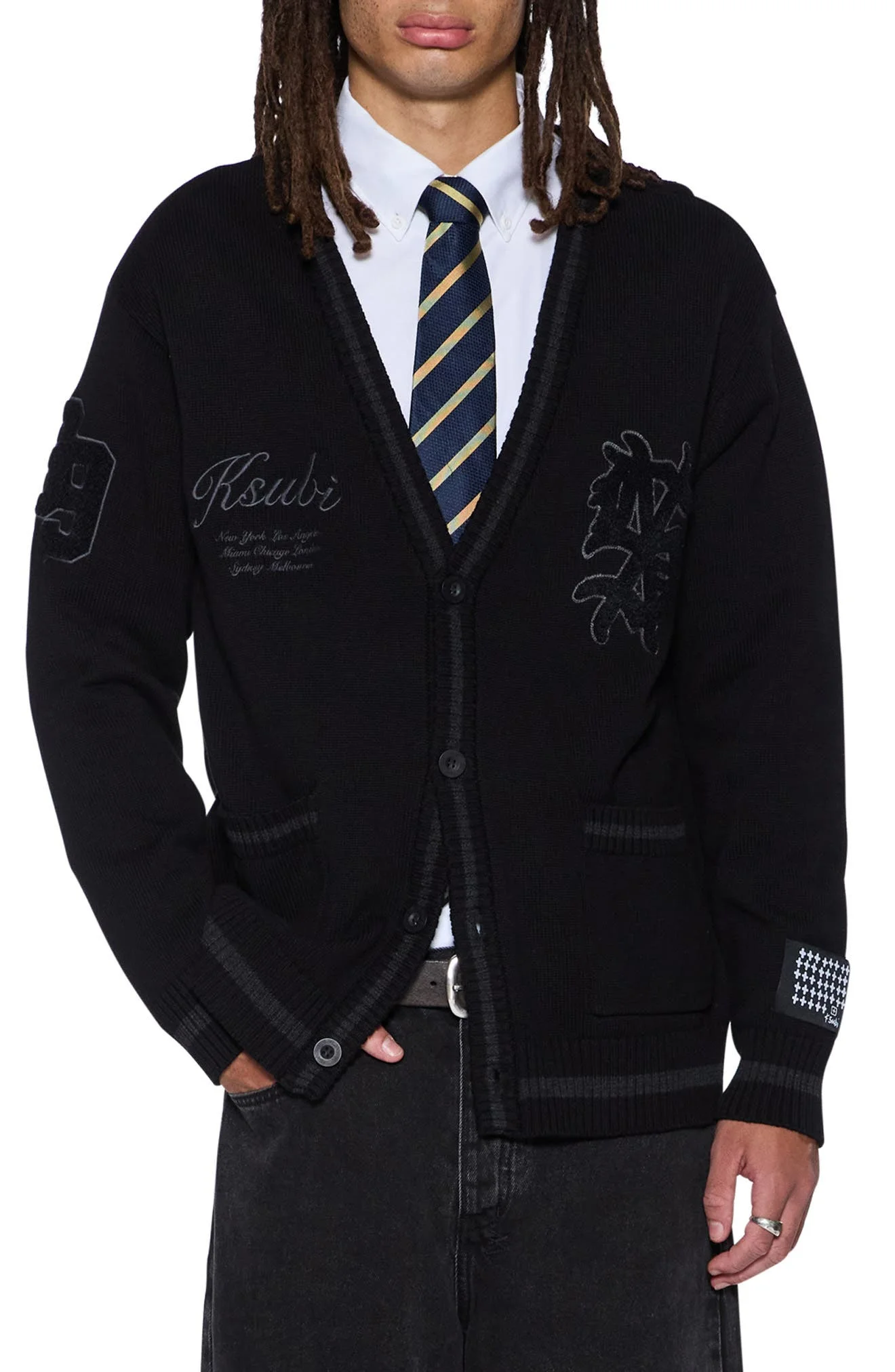 Ksubi Playoff Cotton Graphic Cardigan in Black at Nordstrom - 1