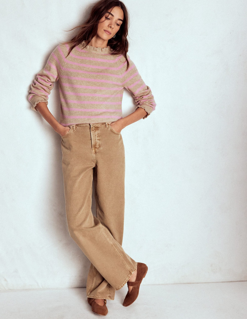 Fae Fair Isle Frilled Sweater-Camel, Pink Stripe 7