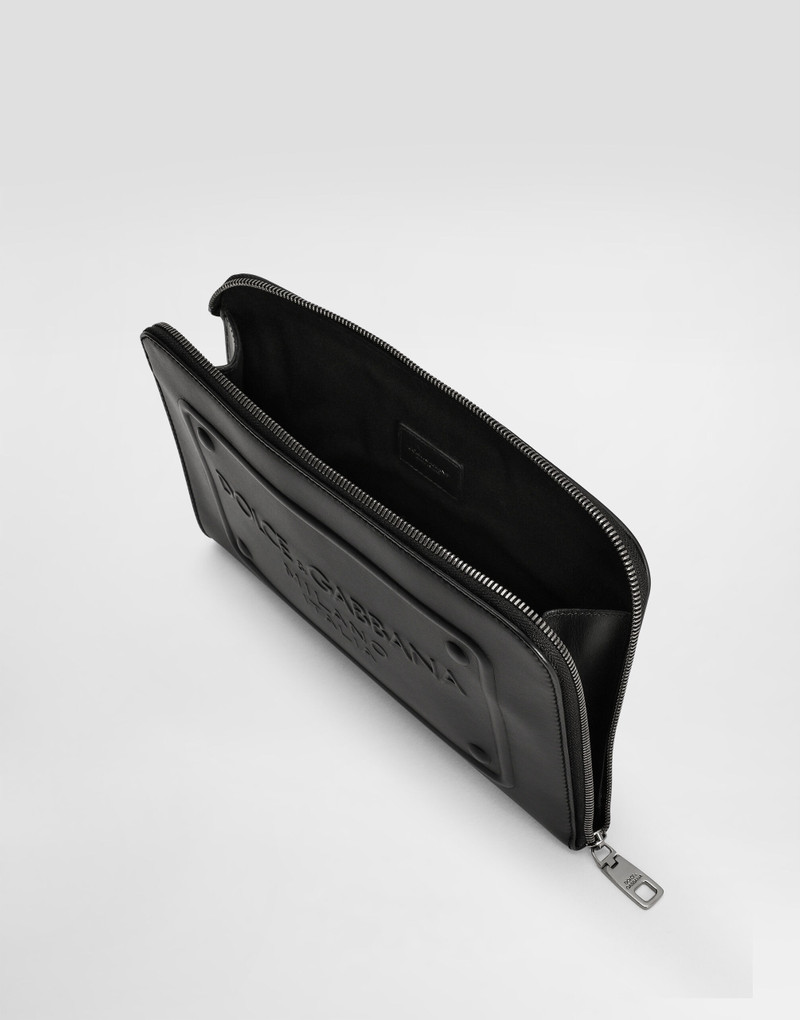 Small calfskin pouch with raised logo 5