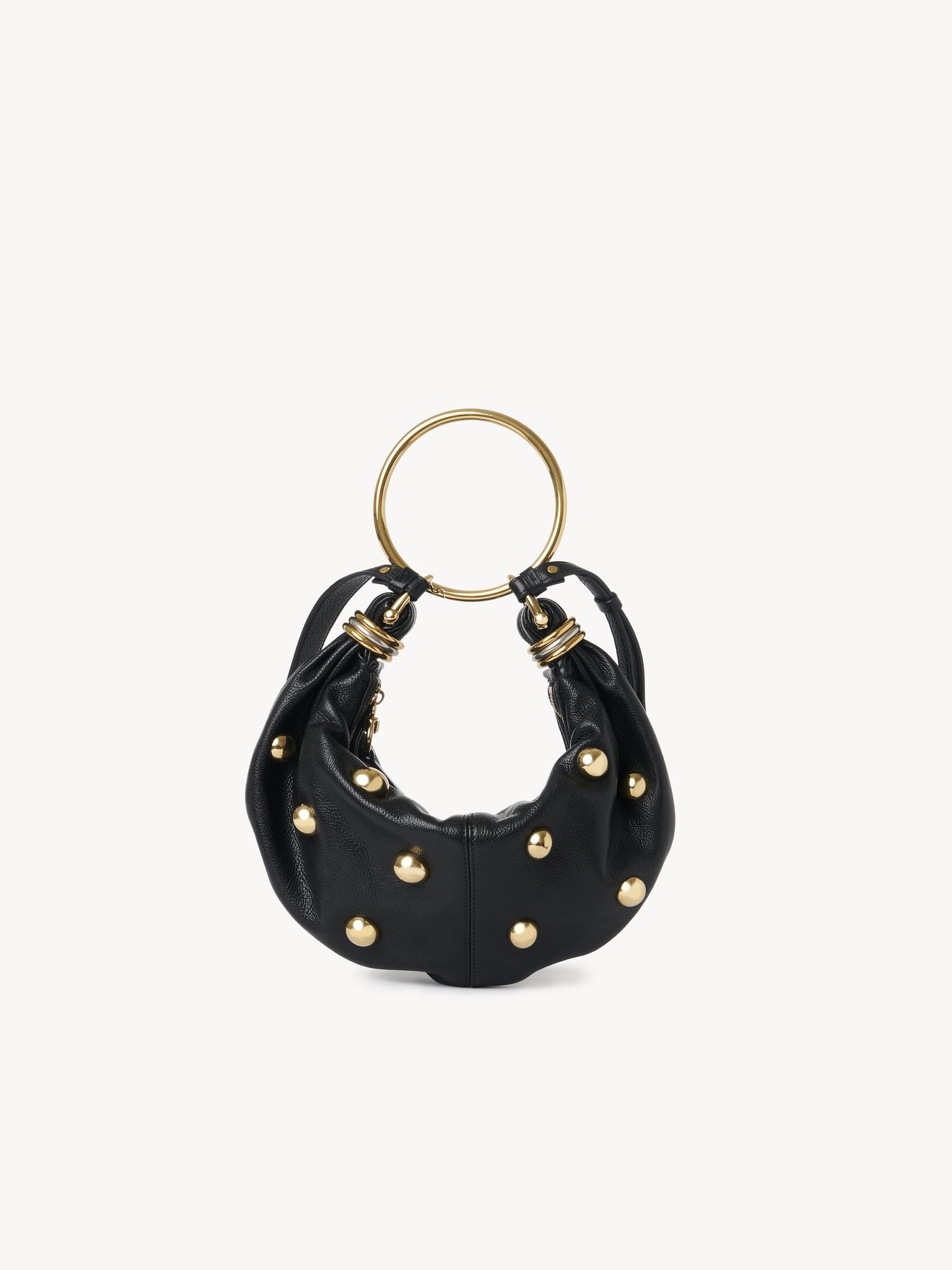 SMALL BRACELET HOBO BAG IN GRAINED LEATHER WITH STUDS - 4