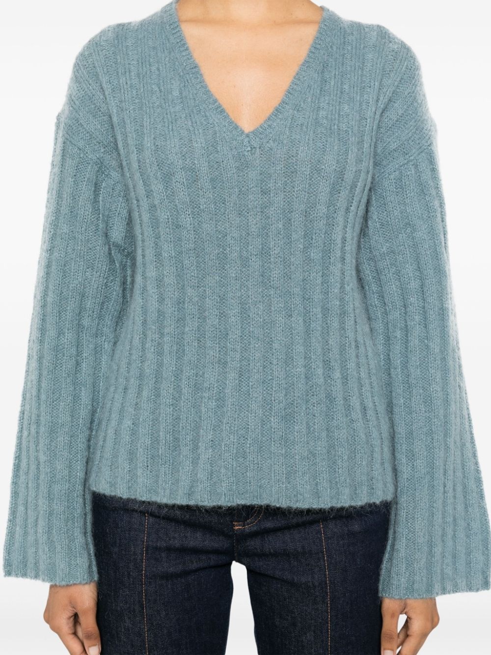 v-neck chunky-ribbed jumper - 5