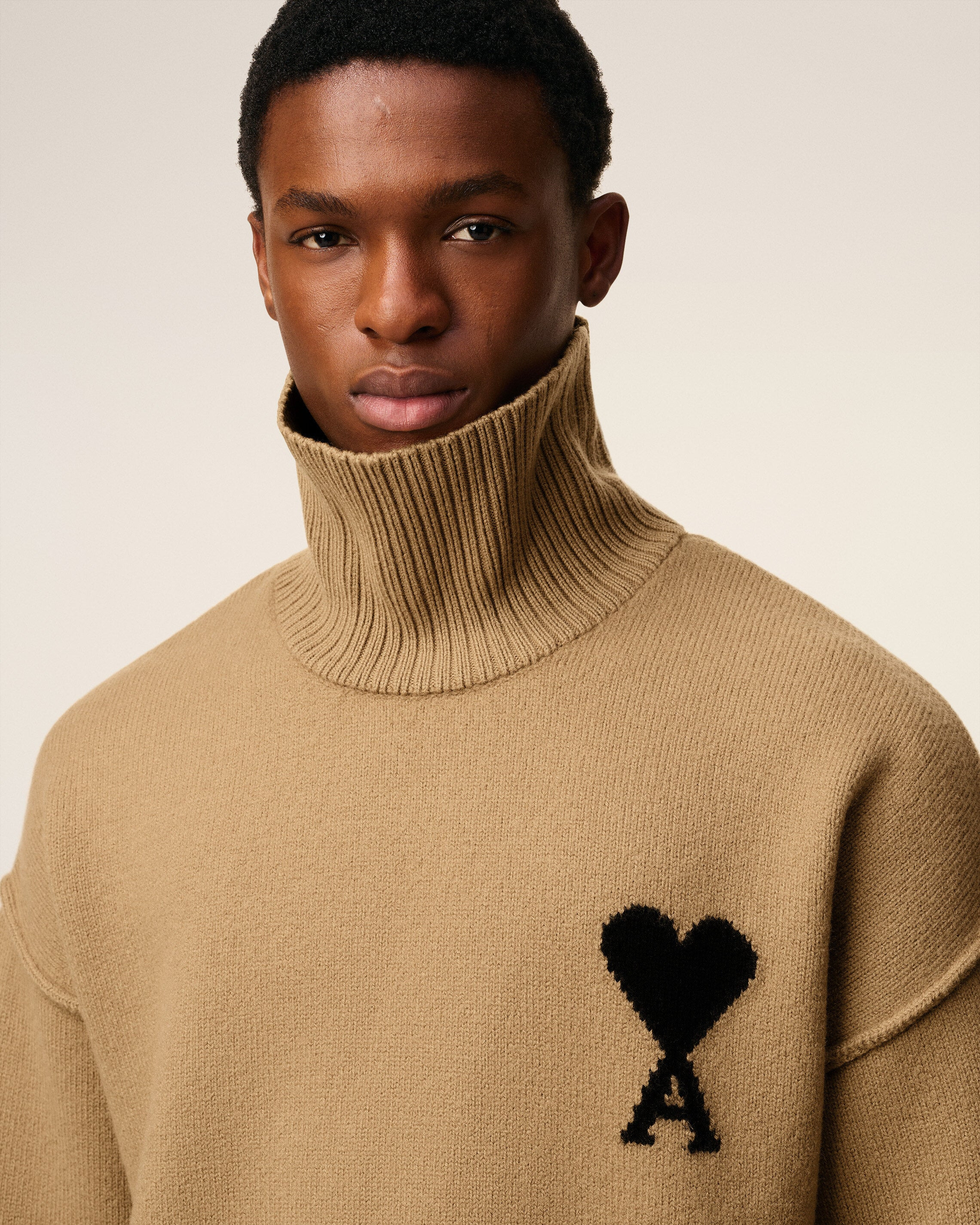 BROWN WOOL AMI DE COEUR FUNNEL NECK SWEATER - 4