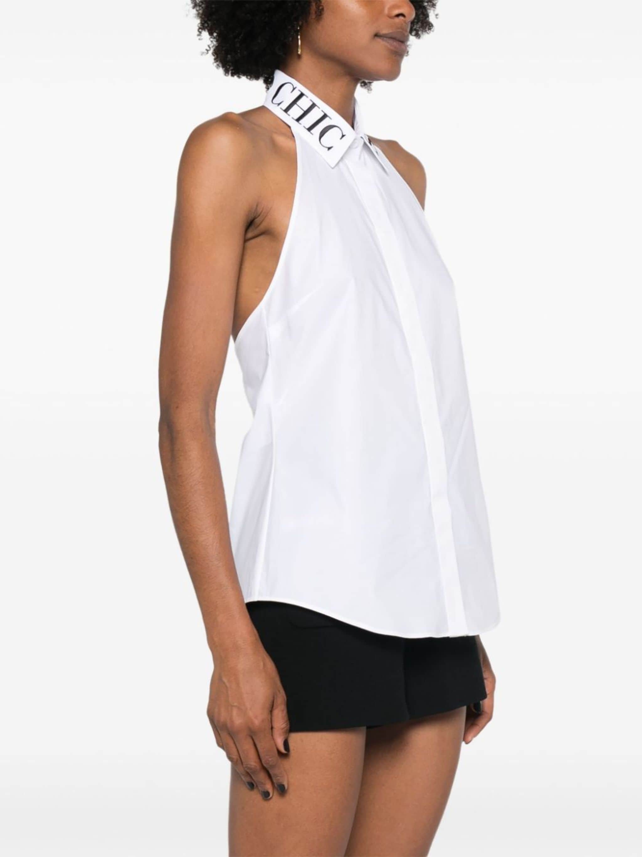 logo-collar sleeveless poplin shirt - 3