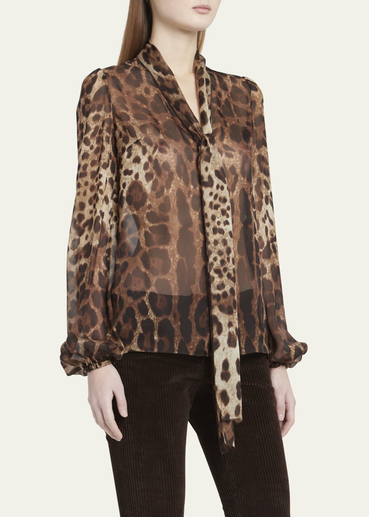 Leopard Print Tie-Neck Chiffon Blouse - 4