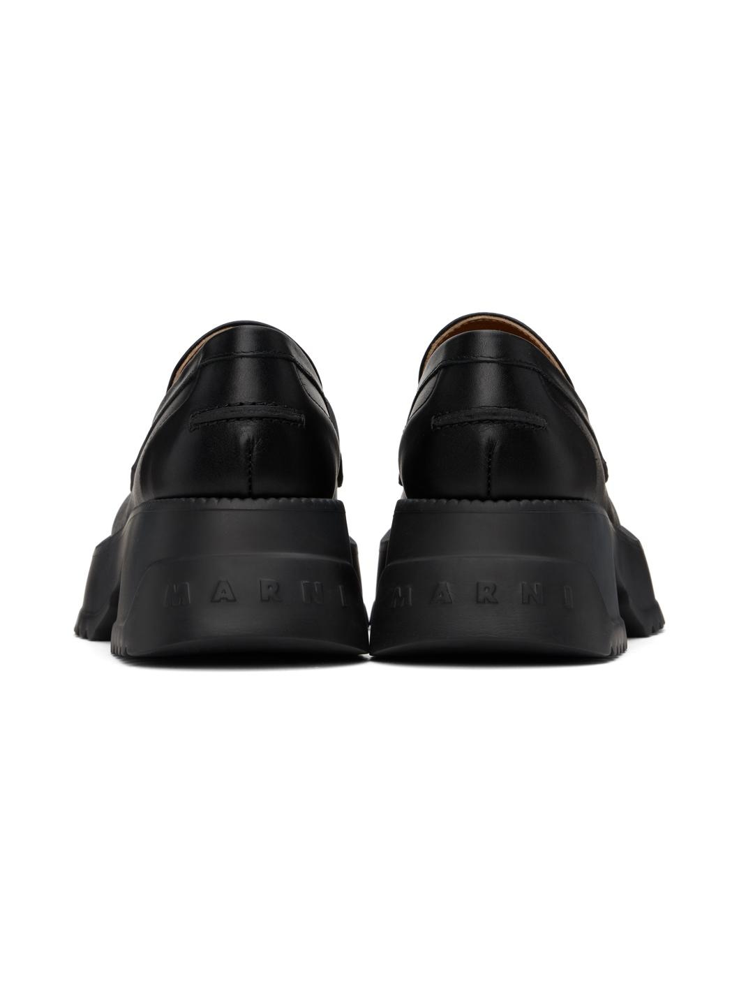 Black Leather Platform Sole Loafers - 2