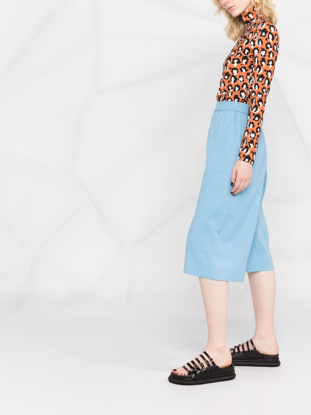 face-animal print turtleneck top - 4