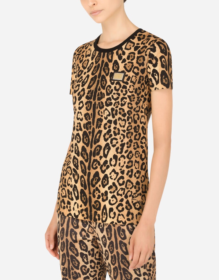 Short-sleeved leopard-print jersey T-shirt - 4