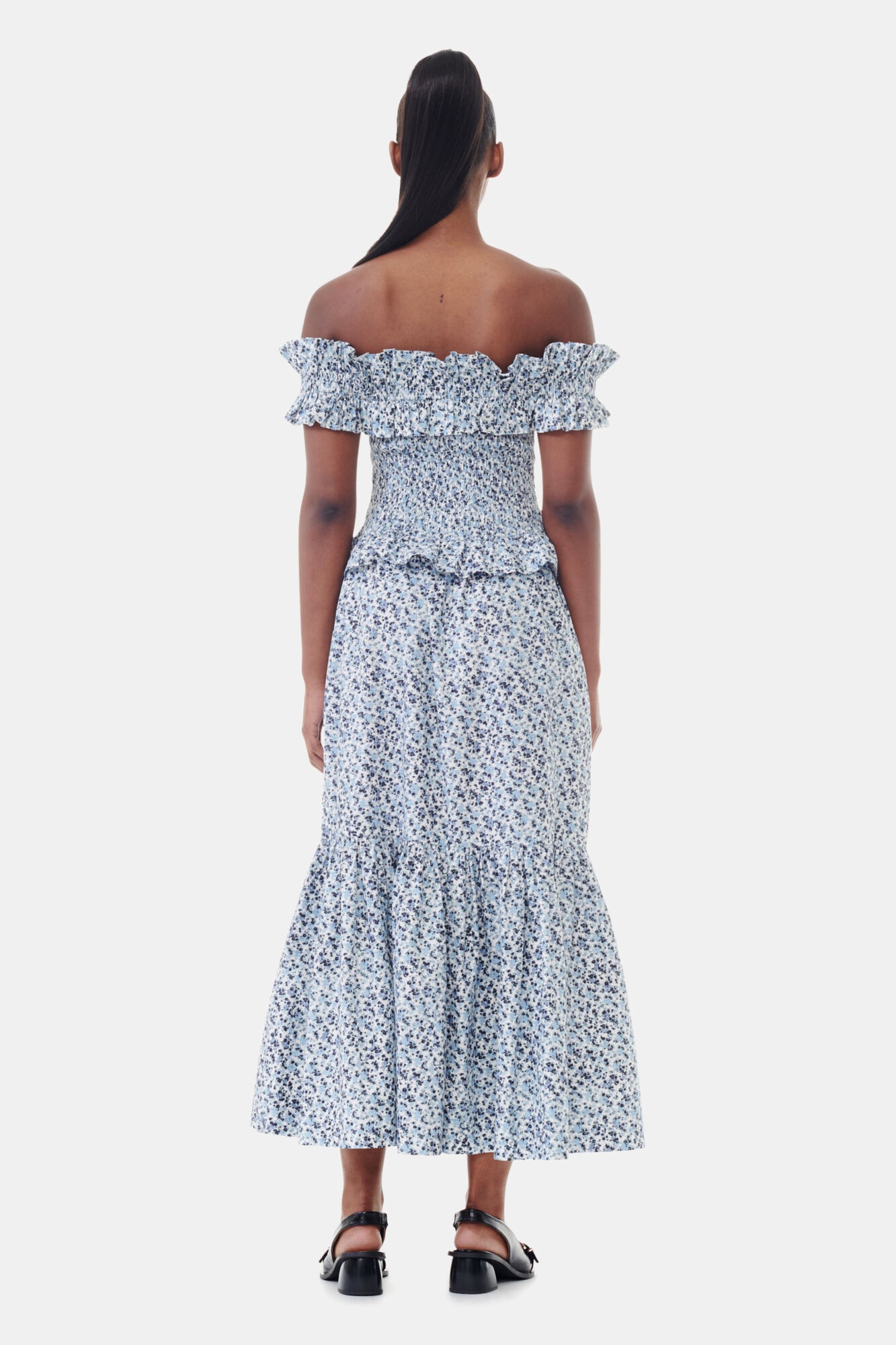 BLUE FLORAL PRINTED COTTON MAXI FLOUNCE SKIRT - 4