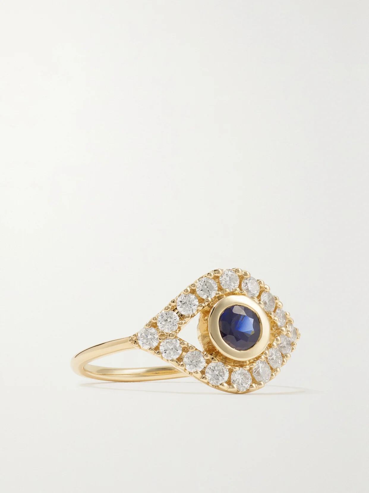 Large Evil Eye 14-karat Gold, Sapphire And Diamond Ring - 1