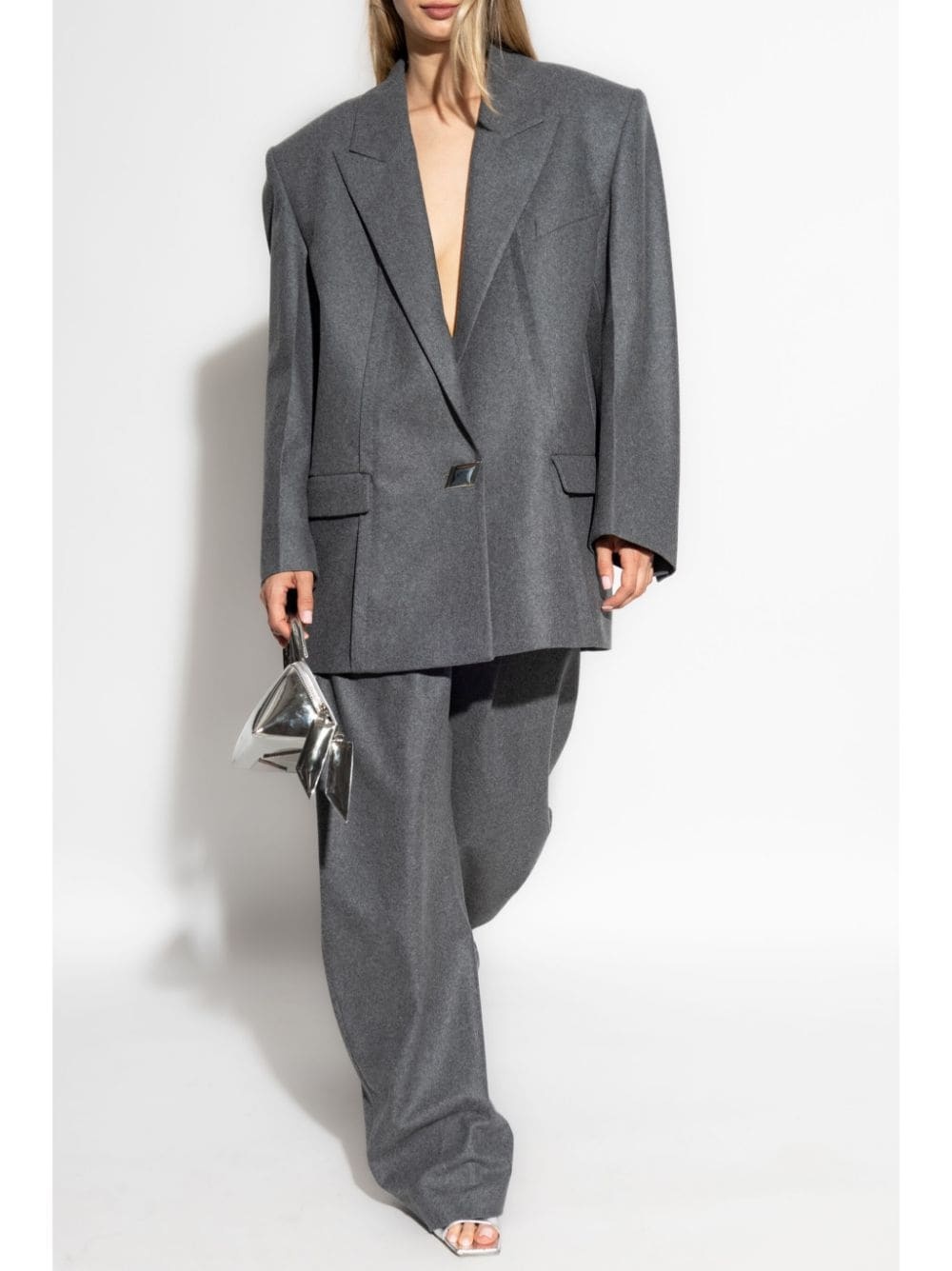 single-button wool-blend blazer - 2