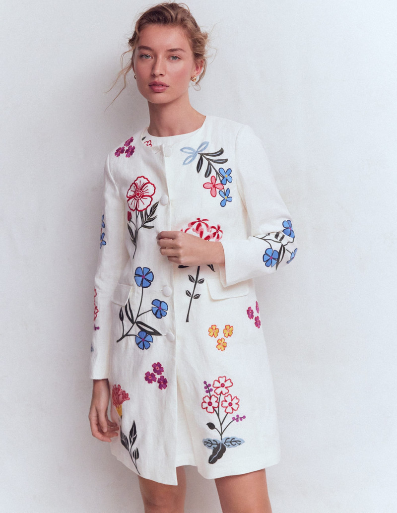 Embroidered Linen Coat-Ivory Embroidered 5
