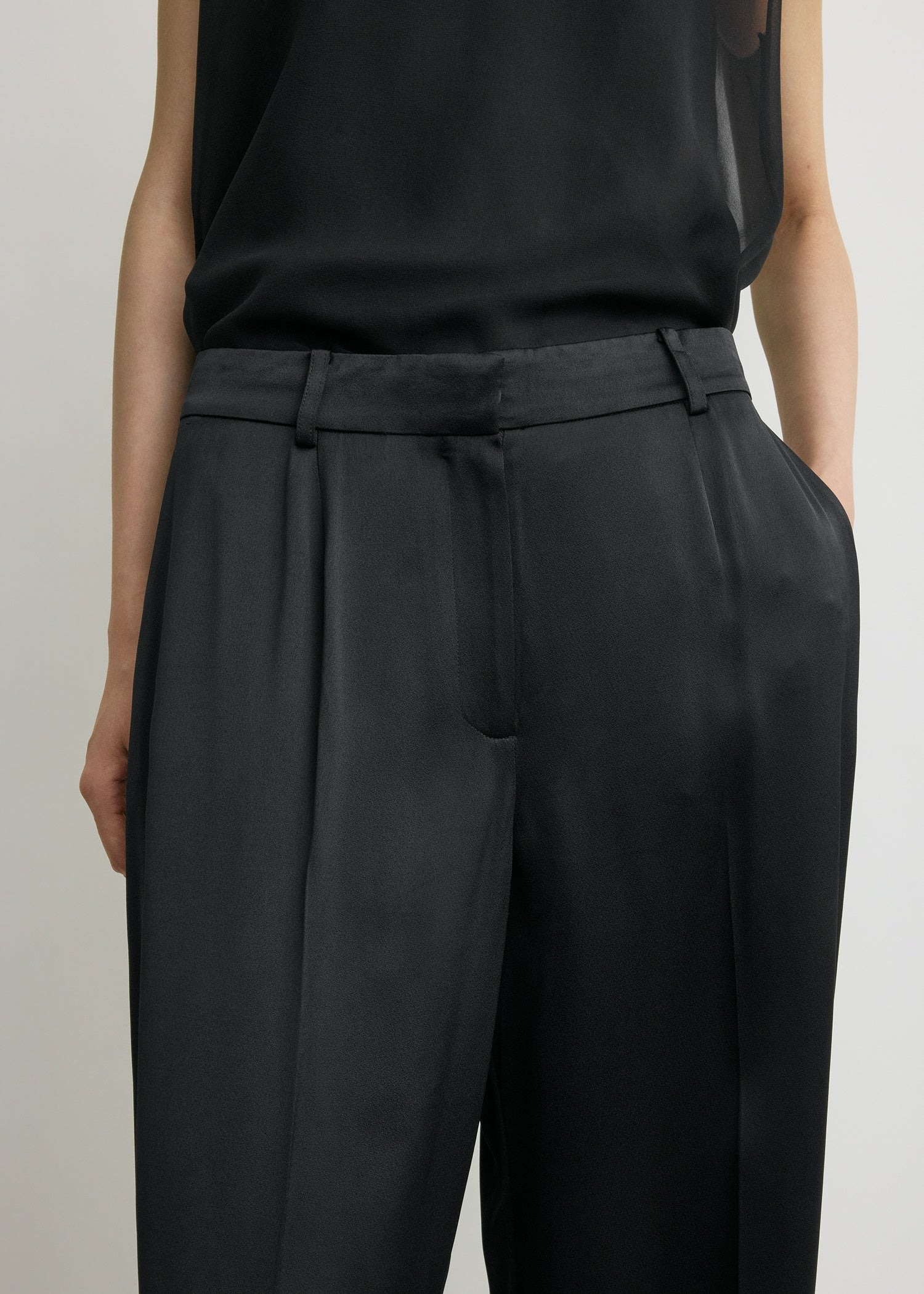 Wide satin trousers black - 5