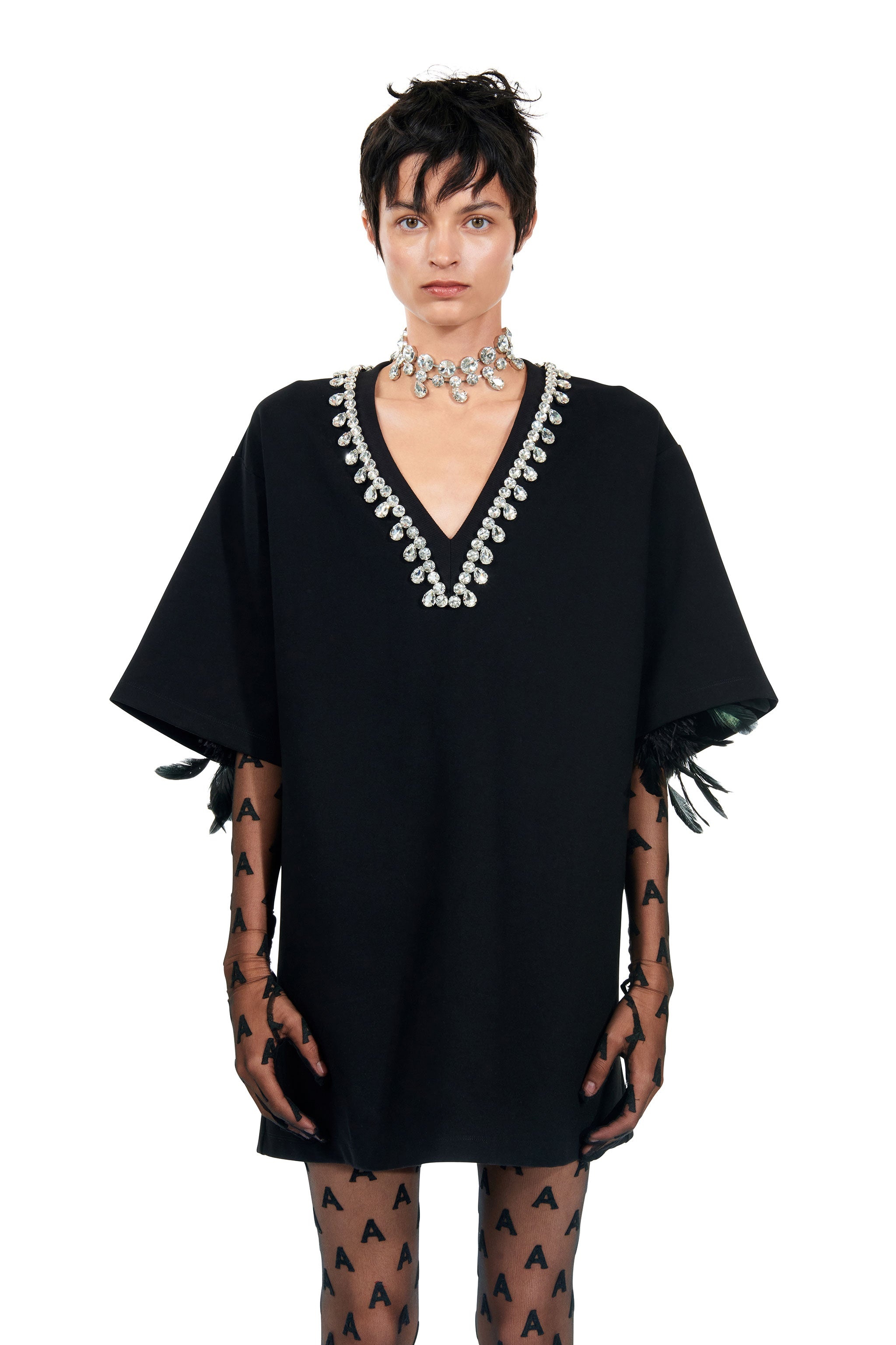 V-NECK CRYSTAL T-SHIRT DRESS - 3