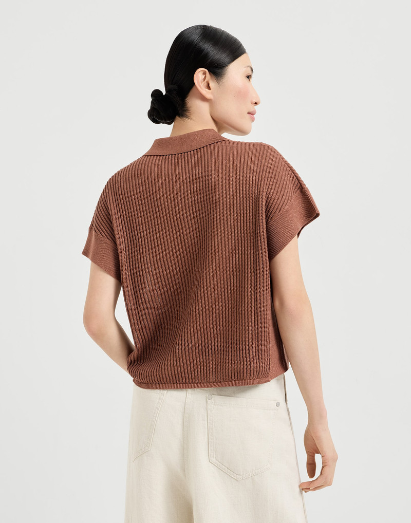 Sparkling cotton ribbed net polo shirt 3