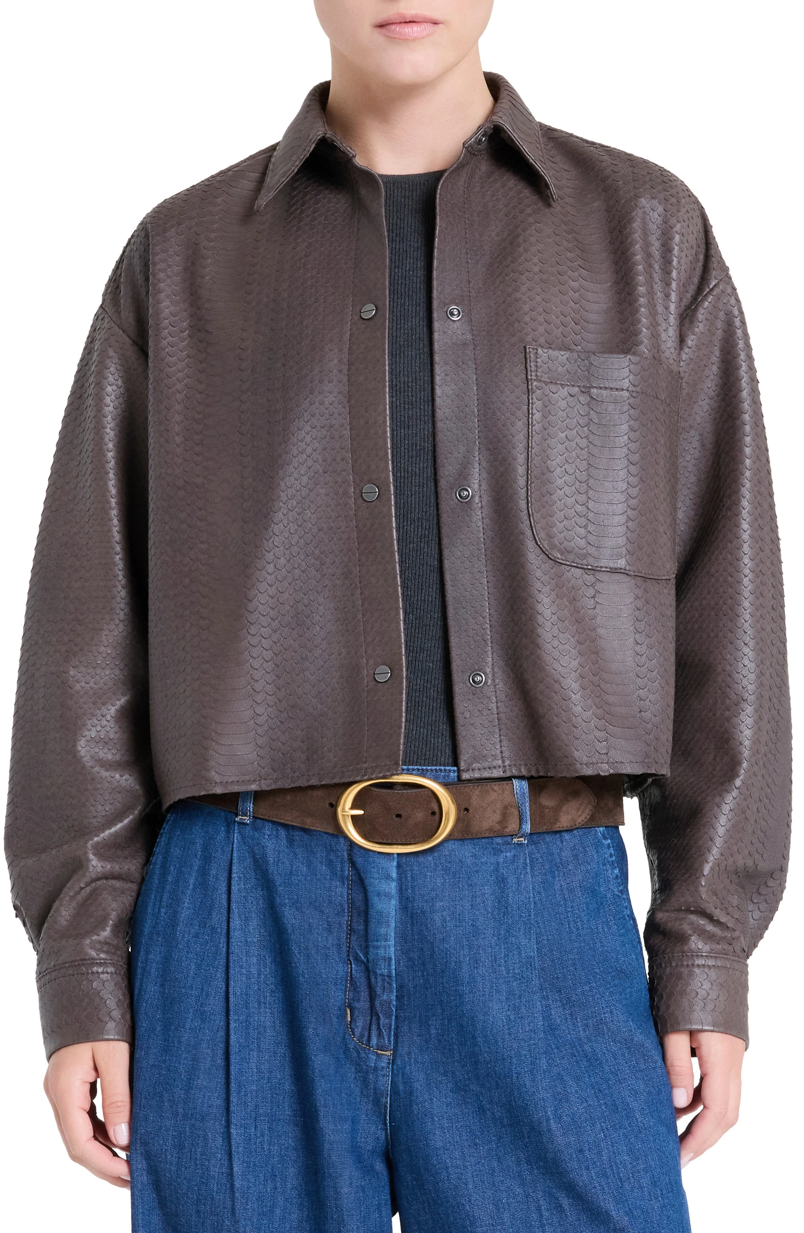 TWP Little Big Joe Leather Button-Up Shirt in Dark Chocolate at Nordstrom - 1