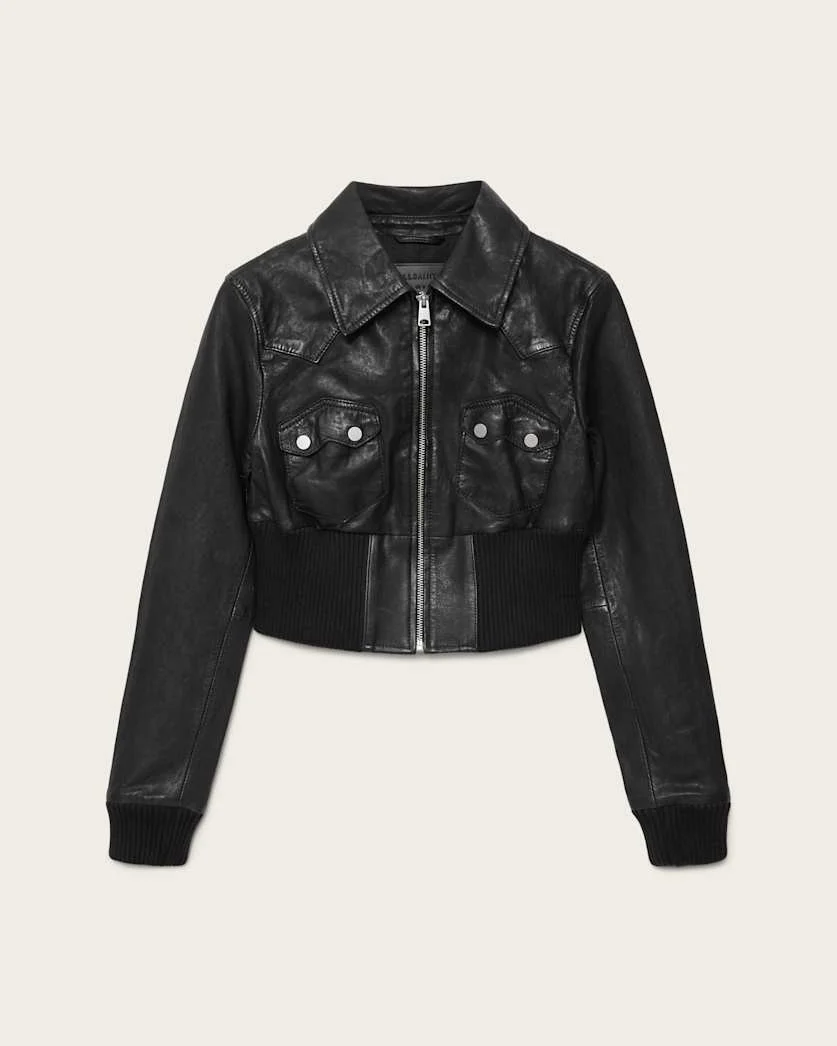 LENA SLIM FLIT CROPPED LEATHER JACKET - 1