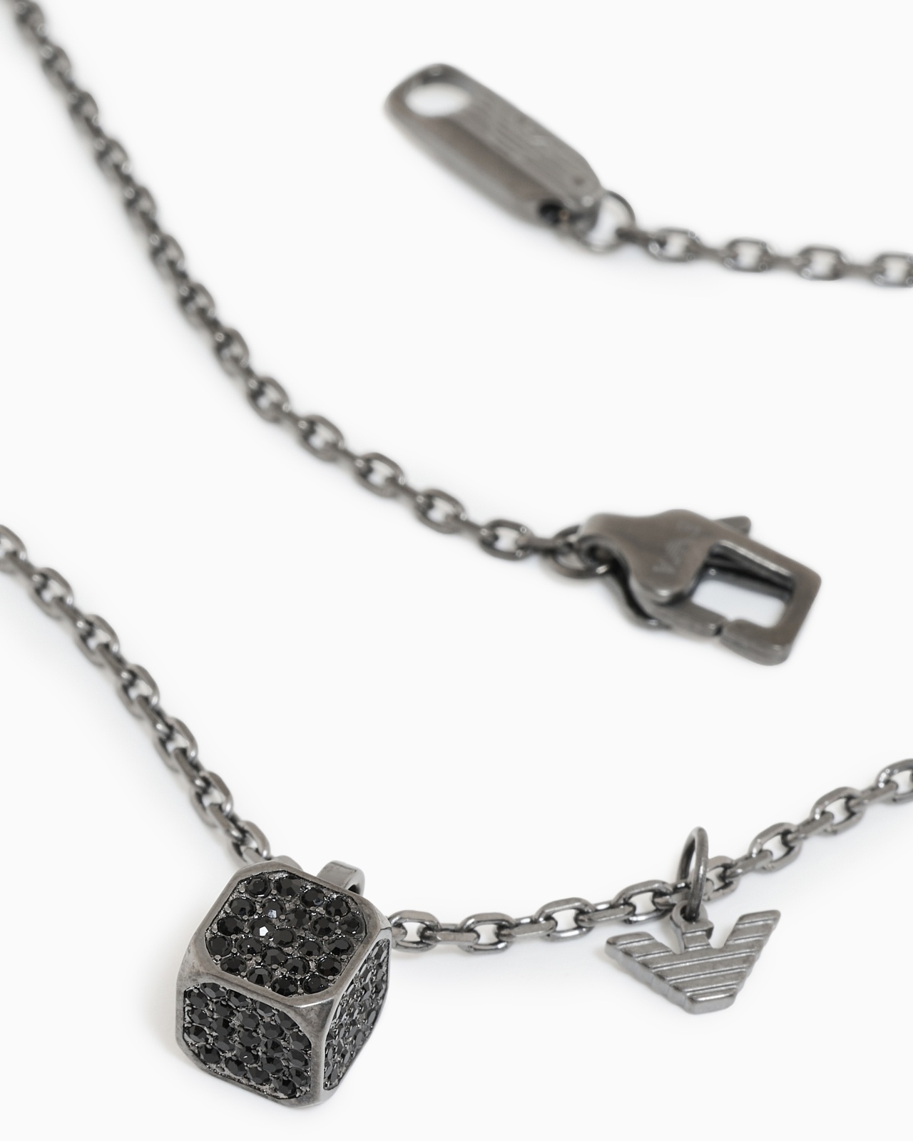 GUNMETAL STAINLESS STEEL SETTED WITH BLACK CRYSTALS PENDANT NECKLACE - 3