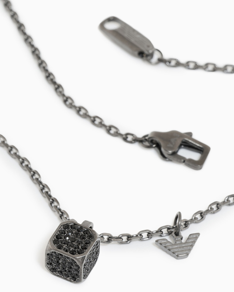 GUNMETAL STAINLESS STEEL SETTED WITH BLACK CRYSTALS PENDANT NECKLACE 3