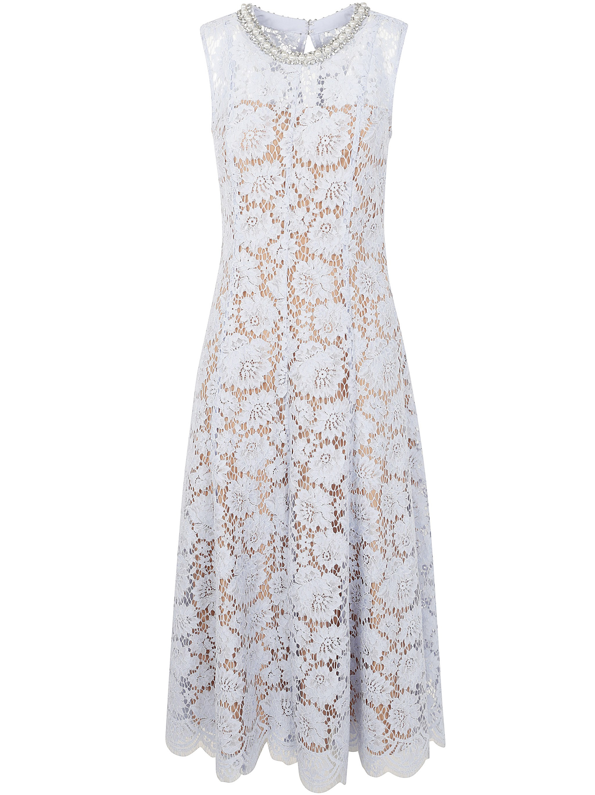The BLUE FINE LACE PEARL MIDI DRESS by SELF-PORTRAIT is a stunning addition to your wardrobe, perfec - 1