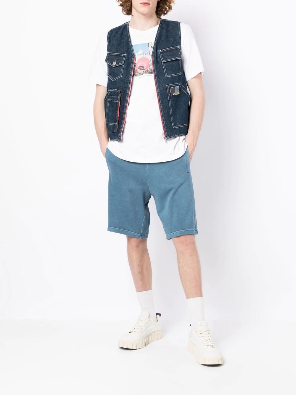 logo-patch cotton track shorts - 2