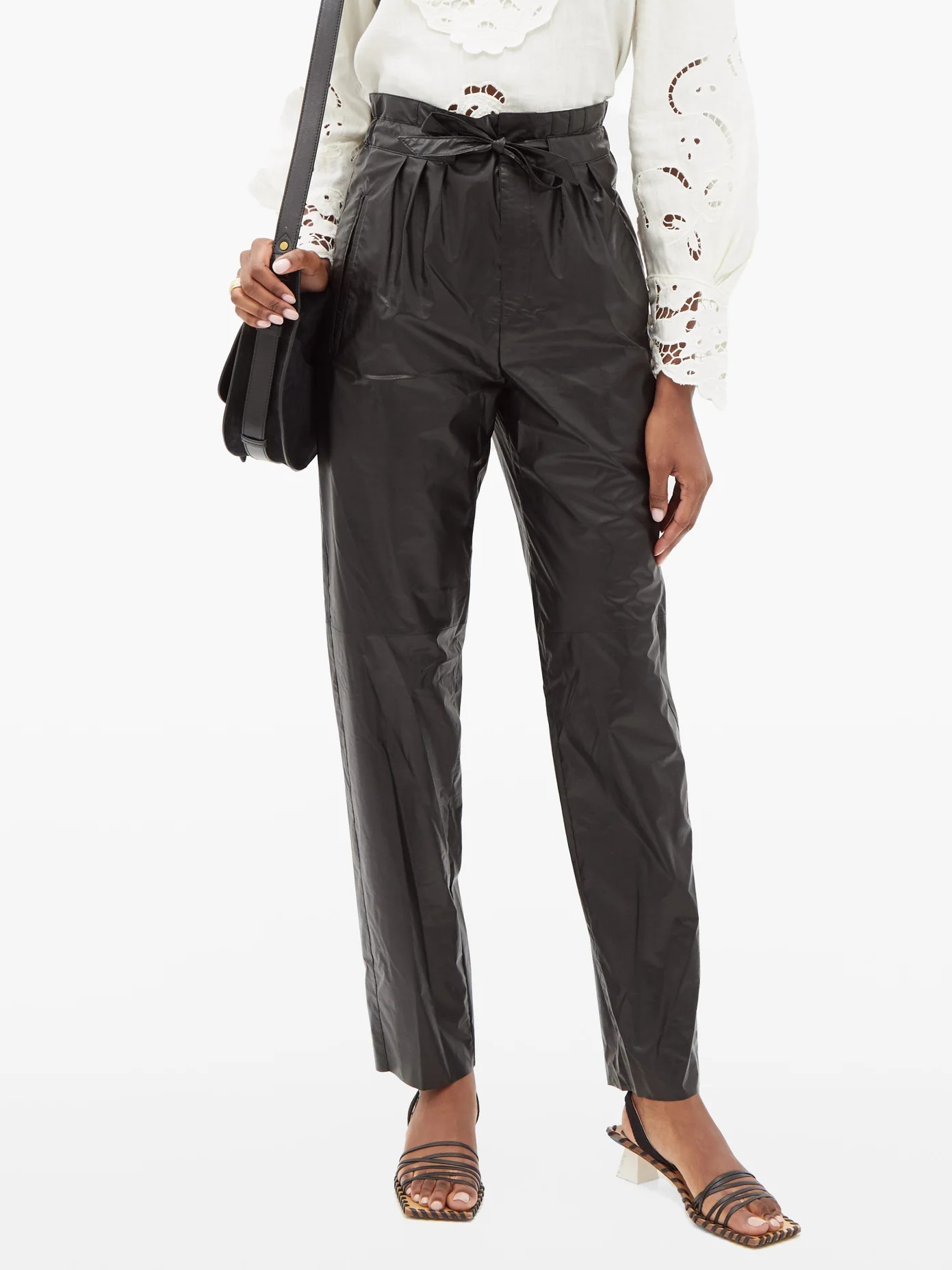 Duard pleated faux-leather trousers - 6