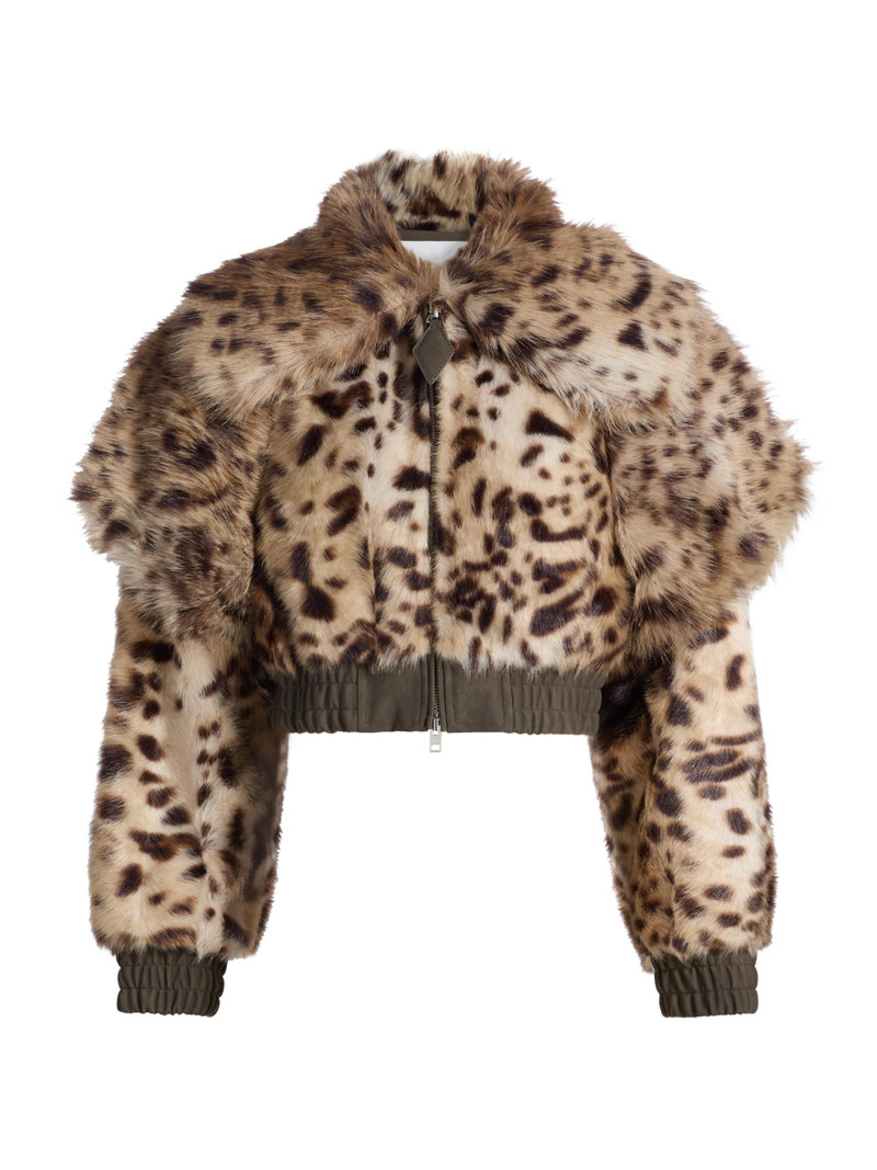 Women's Valde Faux Fur Lynx Bomber Jacket - Tan Brown 1